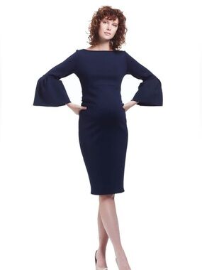 CHIARA BONI La Petite Robe Dress Navy Blue /Pink Bell Sleeve Italy 42 US 10